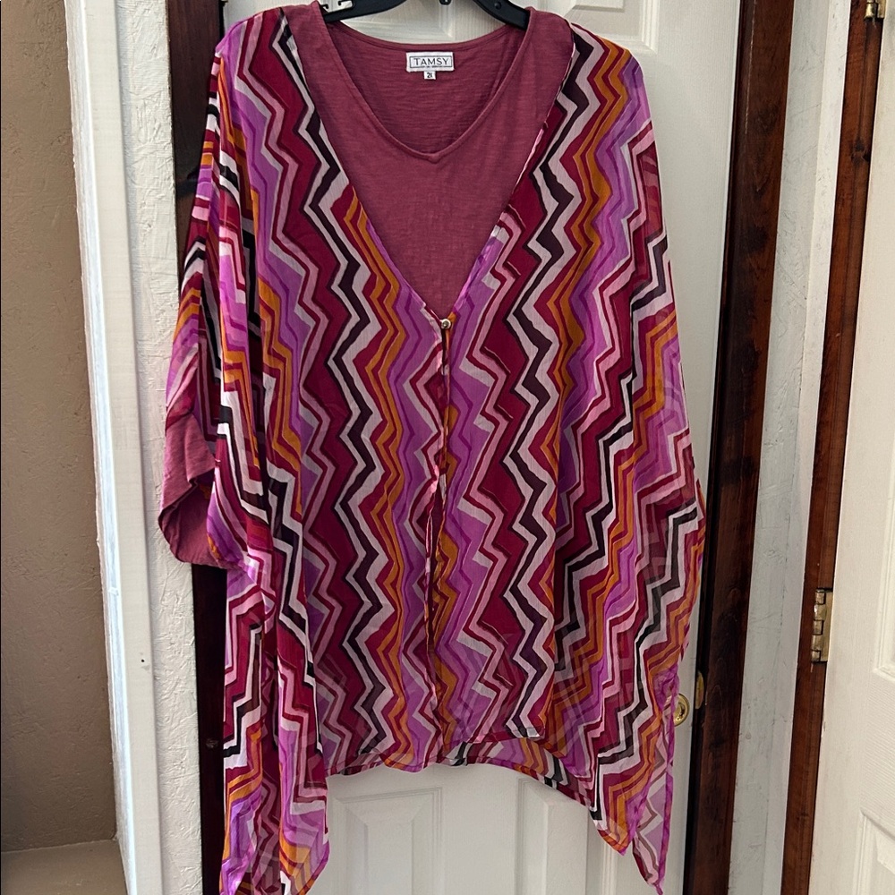 Tamsy Women's Pink and Purple Chevron layered blouse